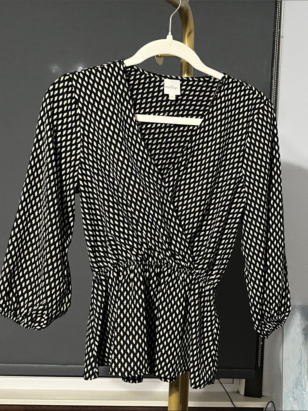 Kaileigh Black & White Wrap Peplum Blouse